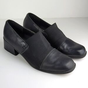 THE LEATHER COLLECTION Women's Black Elastic Band Block Heel Loafers